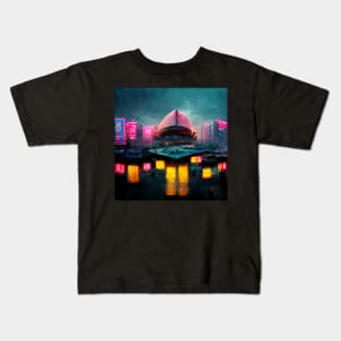 Neon District - Cyberpunk Cityscape Operahouse Kids T-Shirt